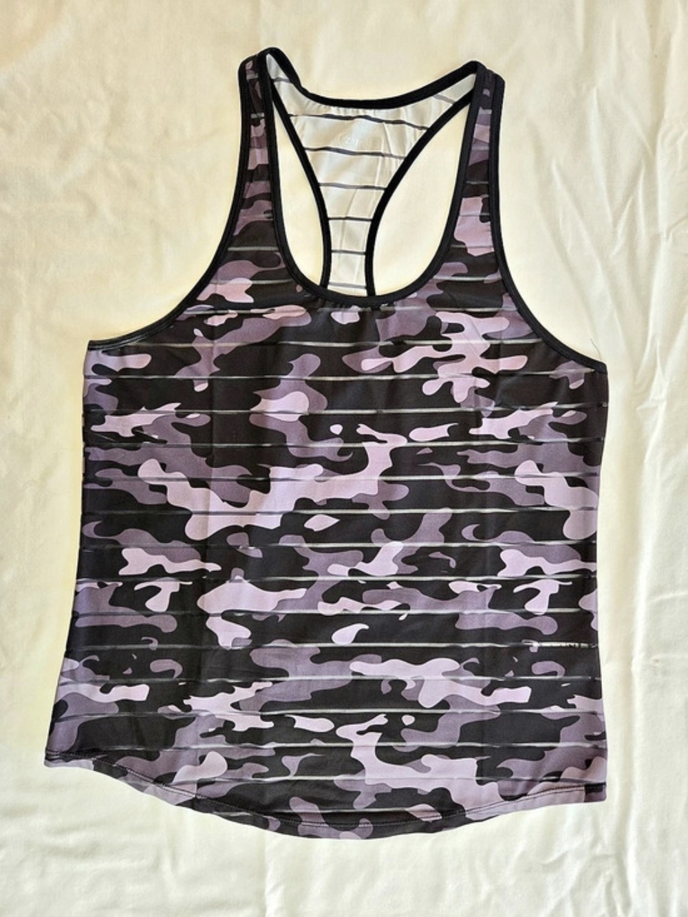 Zyia Active Camo Mesh Stripe Racerback Tank Top Purple & Black Large